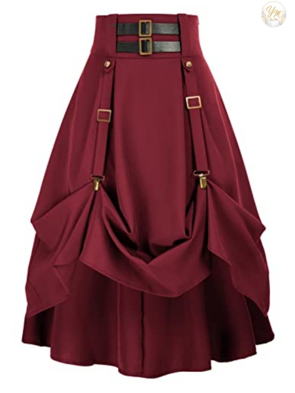 Steampunk High Waisted Midi Skirt with Pockets Adjustable High Low Hem